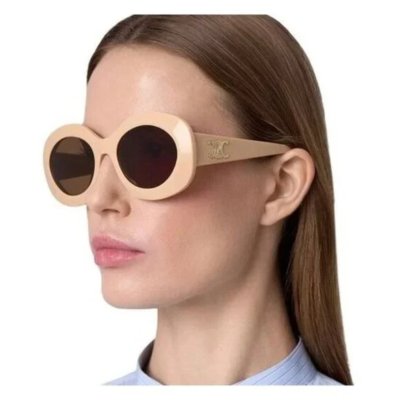 NEW CELINE SUNGLASSES BEIGE BROWN WOMEN EYEWEAR CELINE CELINE EYEWEAR Triomphe oval-frame acetate sunglasses | NET  main image 3
